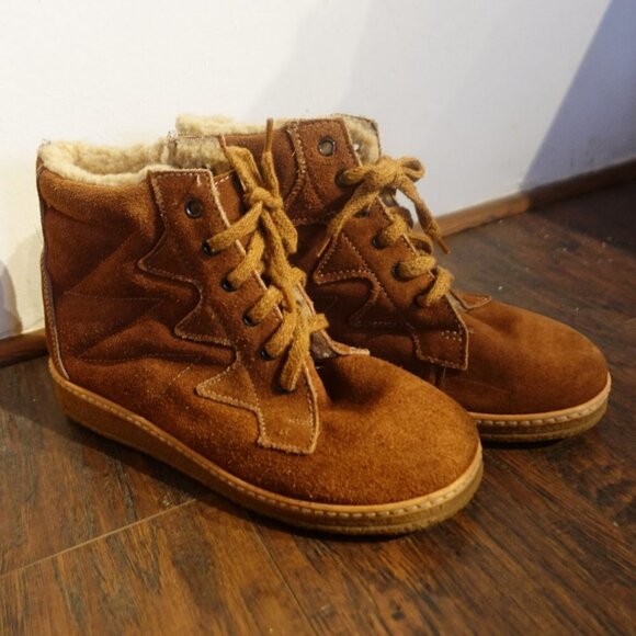 Vintage Leather Suede Town & Country Tan Ankle Boots Lace Up 7.5 Women's Booties - Picture 1 of 14